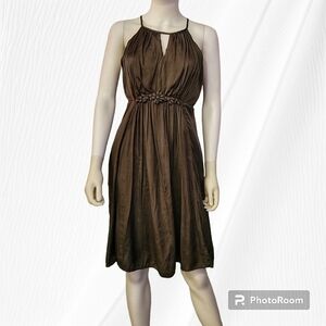 ESLEY Charcoal Gray Keyhole Spaghetti Strap High Waist Halter Slip Holiday Dress